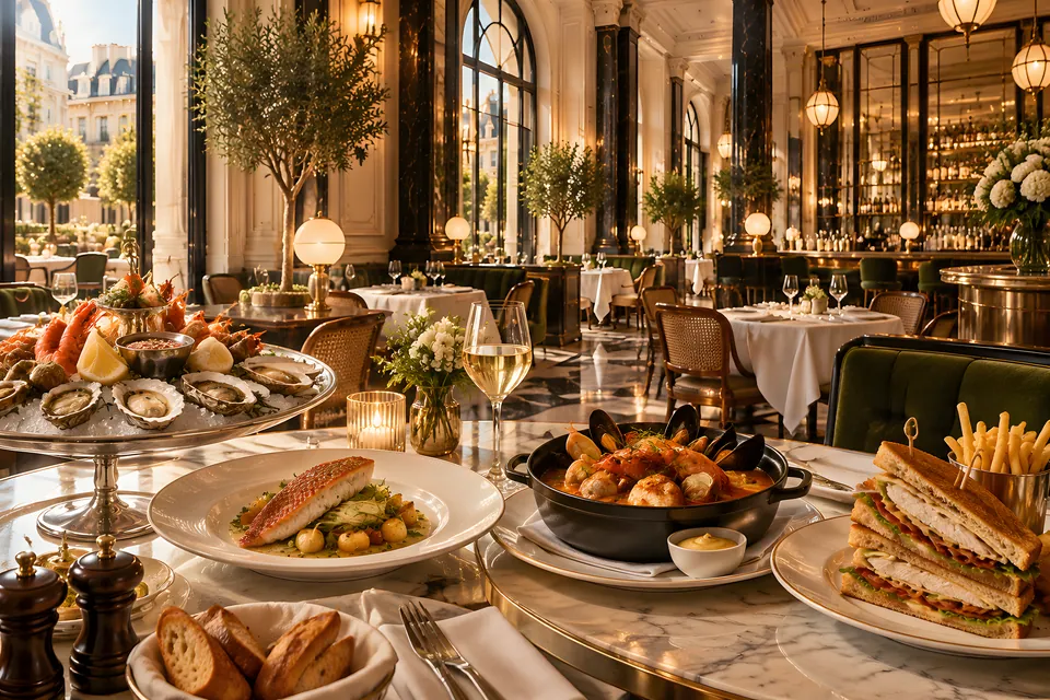 The brasserie at lunch: a raw bar, red mullet and bouillabaisse beneath tall arched windows